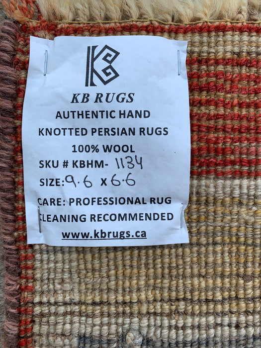 Handmade Persian Wool Area Rug 7x10 - Multicolor Geometric Persian Style Rug - Exact Size 6'6" x 9'6" - KBHM-1134