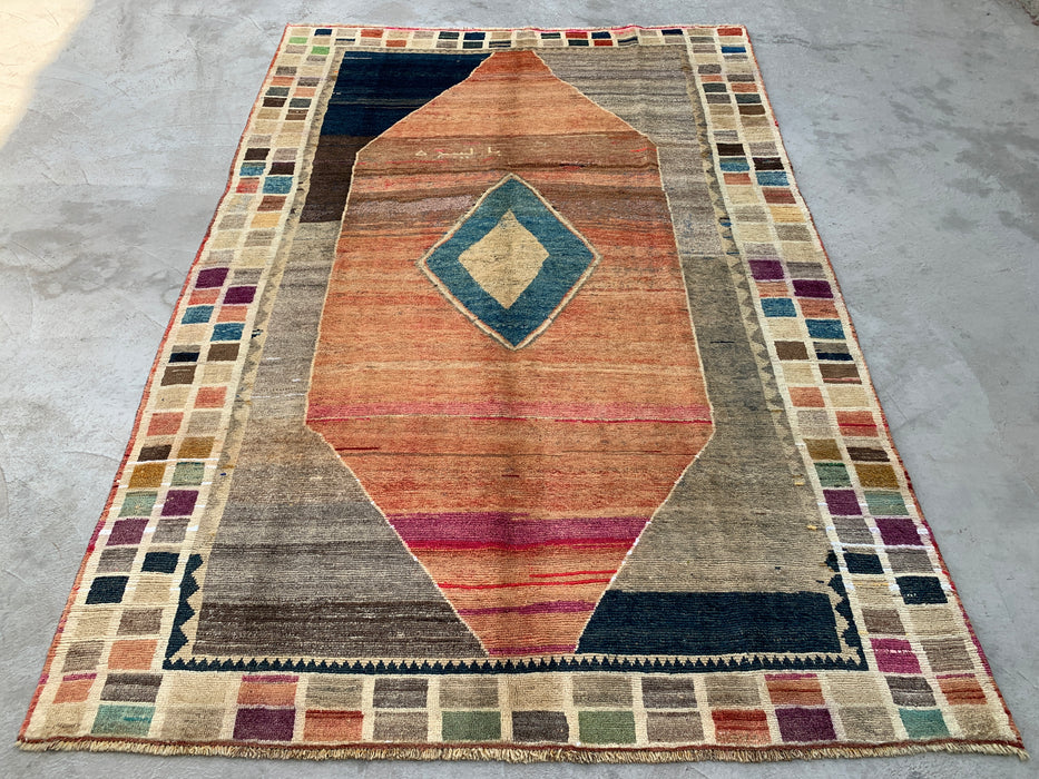 Handmade Persian Wool Area Rug 7x10 - Multicolor Geometric Persian Style Rug - Exact Size 6'6" x 9'6" - KBHM-1134
