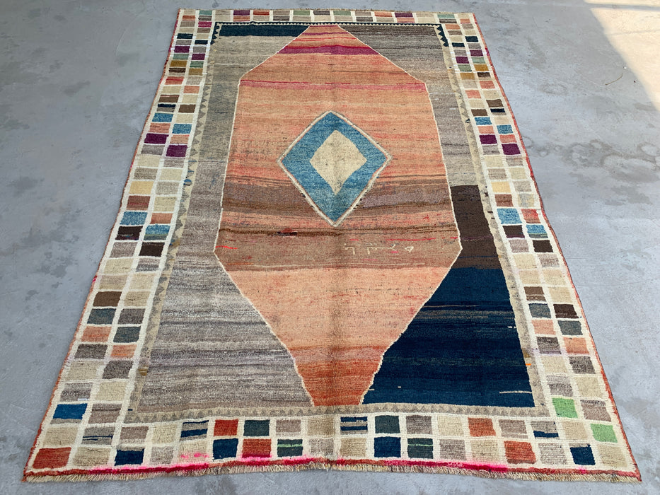 Handmade Persian Wool Area Rug 7x10 - Multicolor Geometric Persian Style Rug - Exact Size 6'6" x 9'6" - KBHM-1134