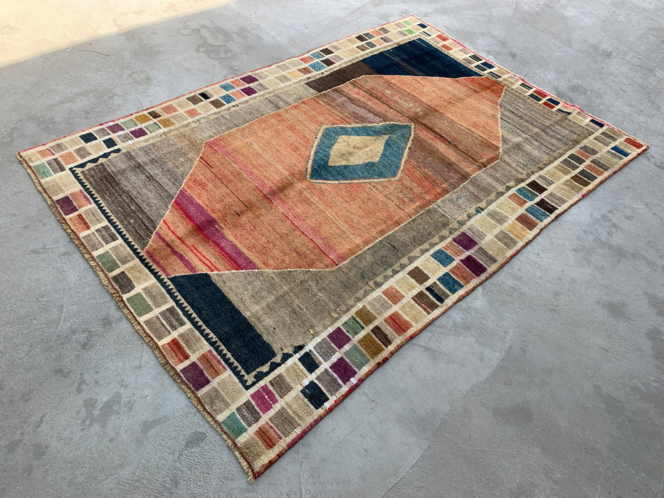 Handmade Persian Wool Area Rug 7x10 - Multicolor Geometric Persian Style Rug - Exact Size 6'6" x 9'6" - KBHM-1134