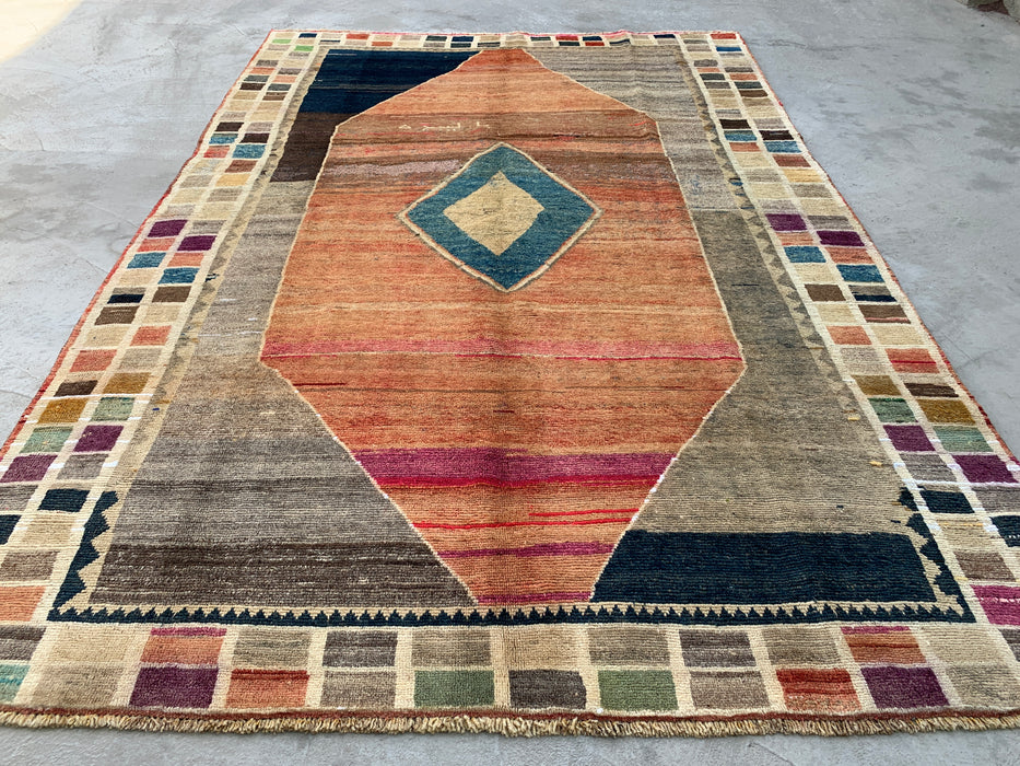 Handmade Persian Wool Area Rug 7x10 - Multicolor Geometric Persian Style Rug - Exact Size 6'6" x 9'6" - KBHM-1134
