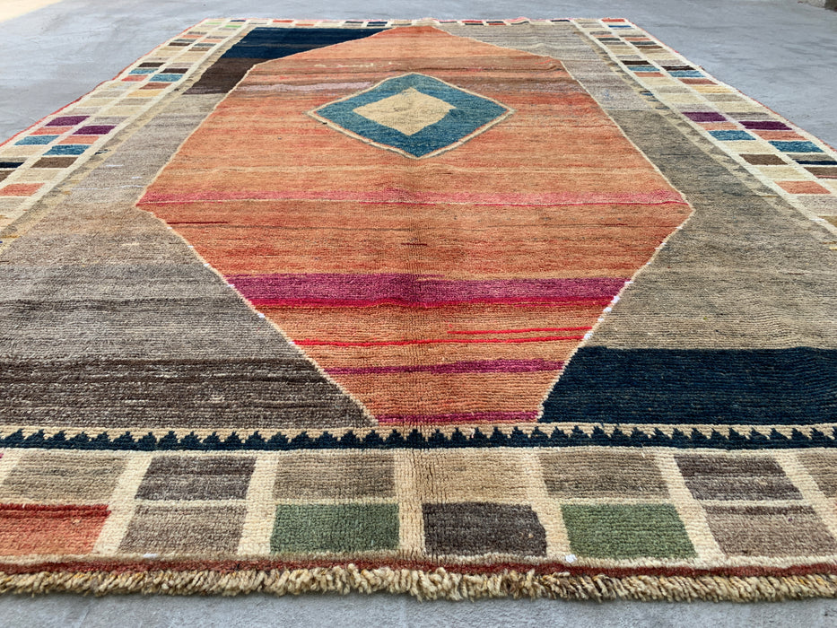 Handmade Persian Wool Area Rug 7x10 - Multicolor Geometric Persian Style Rug - Exact Size 6'6" x 9'6" - KBHM-1134