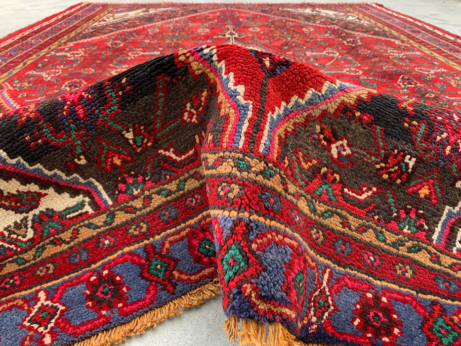 Handmade Persian Wool Area Rug 7x10 - Red & Blue Persian Style Rug - Exact Size 9'11" x 7'4" - KBHM-1139