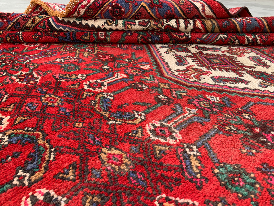 Handmade Persian Wool Area Rug 7x10 - Red & Blue Persian Style Rug - Exact Size 9'11" x 7'4" - KBHM-1139