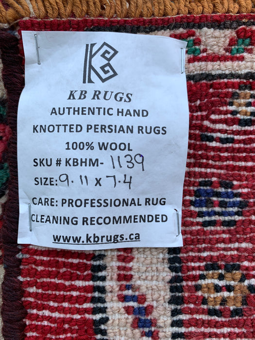 Handmade Persian Wool Area Rug 7x10 - Red & Blue Persian Style Rug - Exact Size 9'11" x 7'4" - KBHM-1139