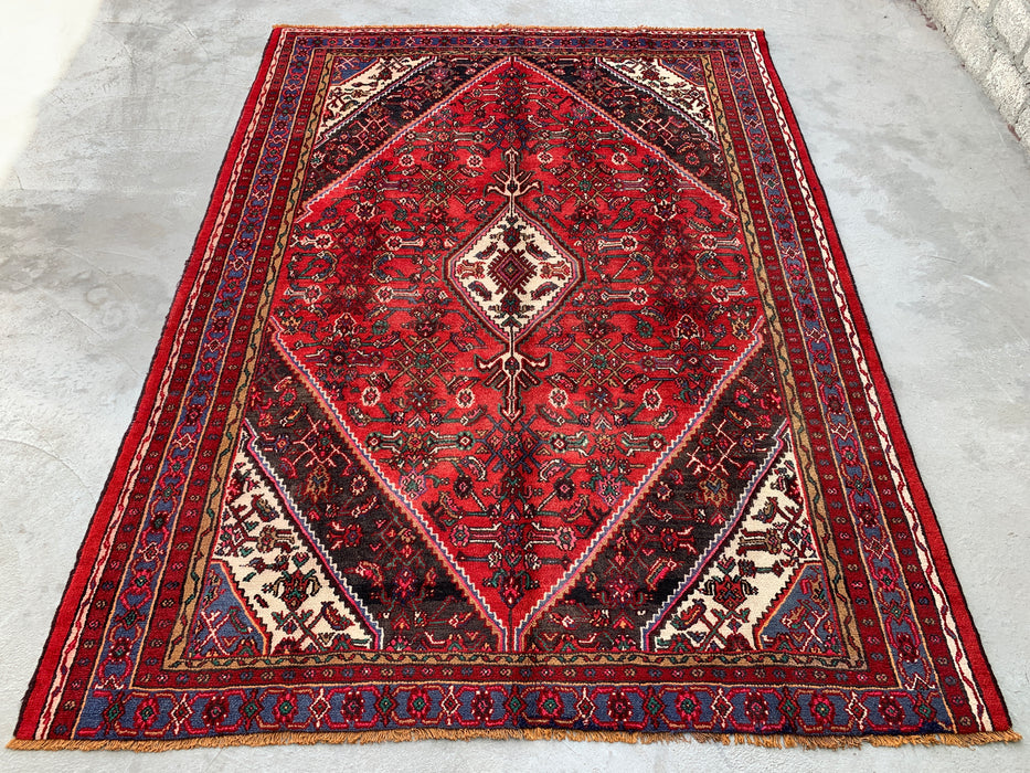 Handmade Persian Wool Area Rug 7x10 - Red & Blue Persian Style Rug - Exact Size 9'11" x 7'4" - KBHM-1139