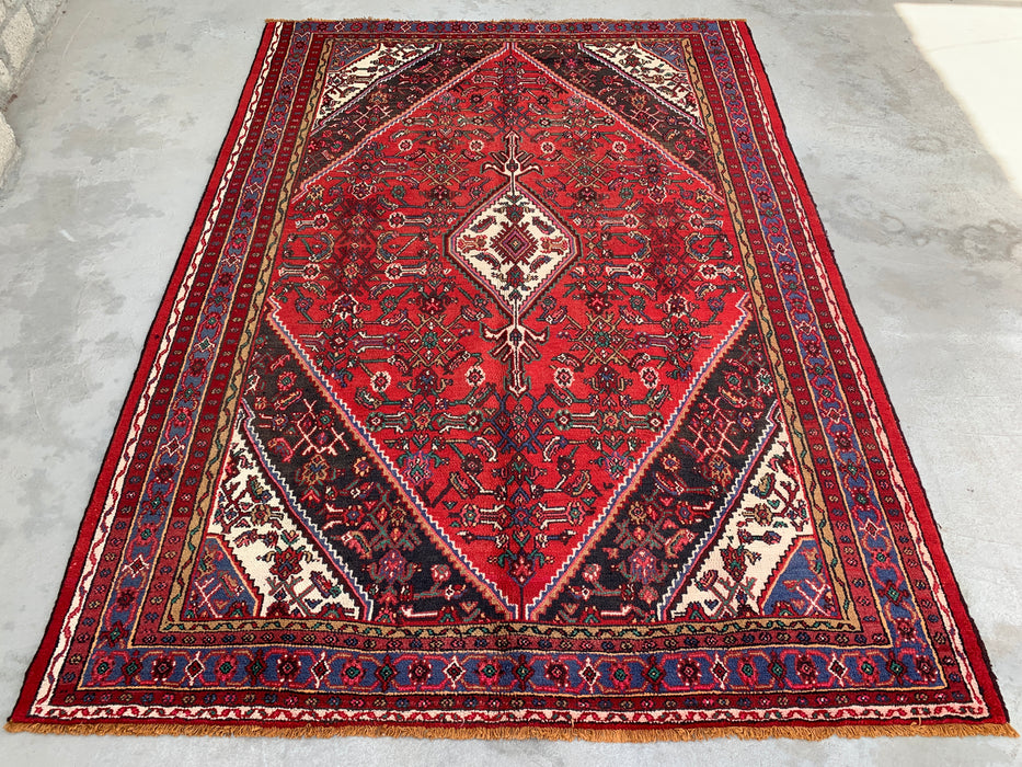 Handmade Persian Wool Area Rug 7x10 - Red & Blue Persian Style Rug - Exact Size 9'11" x 7'4" - KBHM-1139
