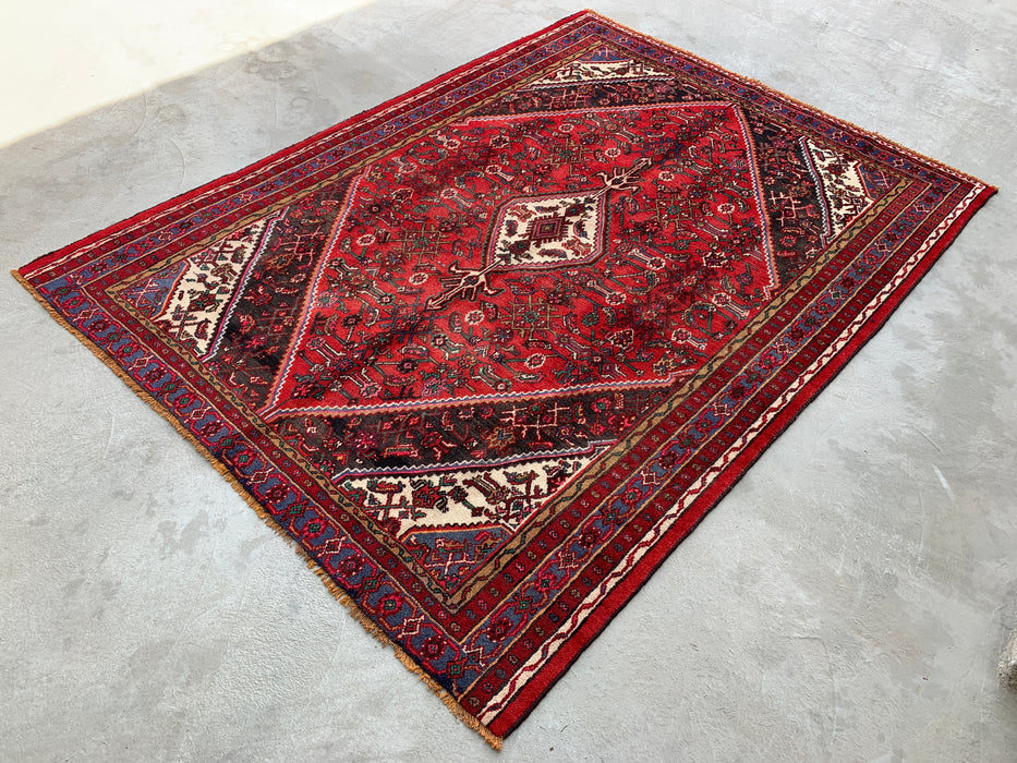 Handmade Persian Wool Area Rug 7x10 - Red & Blue Persian Style Rug - Exact Size 9'11" x 7'4" - KBHM-1139
