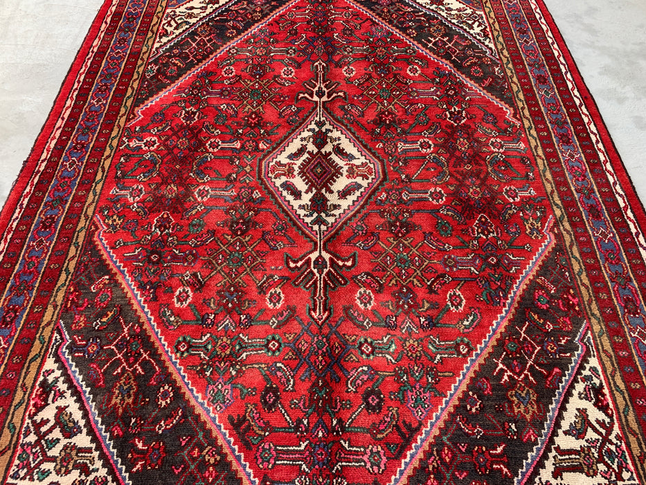 Handmade Persian Wool Area Rug 7x10 - Red & Blue Persian Style Rug - Exact Size 9'11" x 7'4" - KBHM-1139
