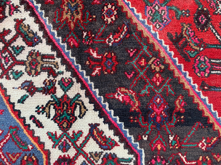 Handmade Persian Wool Area Rug 7x10 - Red & Blue Persian Style Rug - Exact Size 9'11" x 7'4" - KBHM-1139