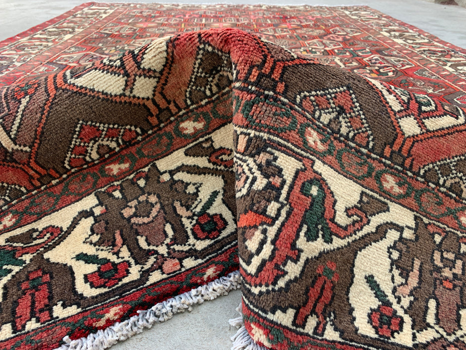 Handmade Persian Wool Area Rug 7x10 - Burgundy, Brown Black & Ivory Persian Style Rug - Exact Size 9'10" x 6'9" - KBHM-1140
