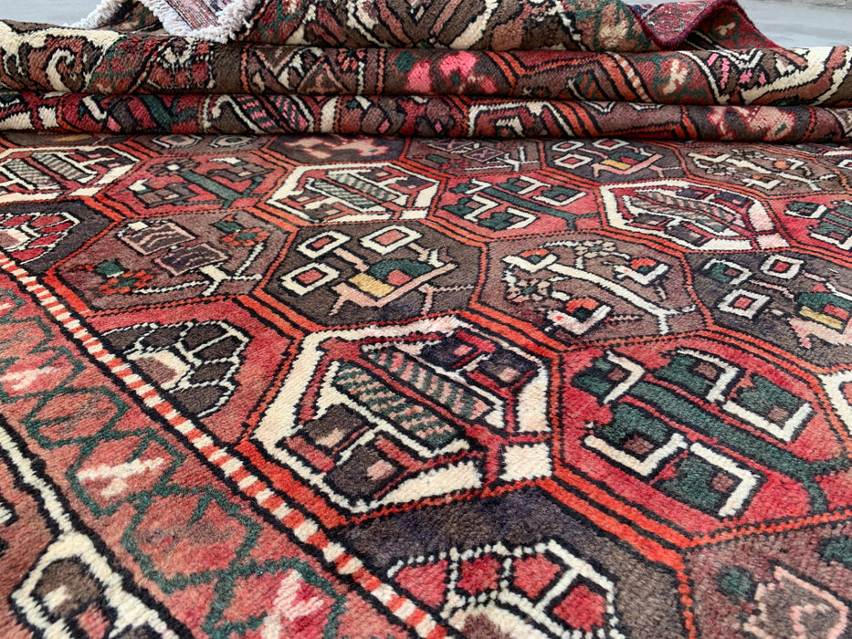 Handmade Persian Wool Area Rug 7x10 - Burgundy, Brown Black & Ivory Persian Style Rug - Exact Size 9'10" x 6'9" - KBHM-1140