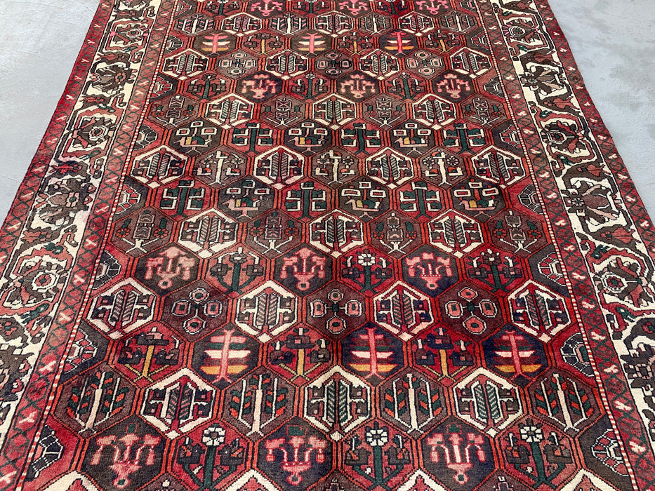 Handmade Persian Wool Area Rug 7x10 - Burgundy, Brown Black & Ivory Persian Style Rug - Exact Size 9'10" x 6'9" - KBHM-1140