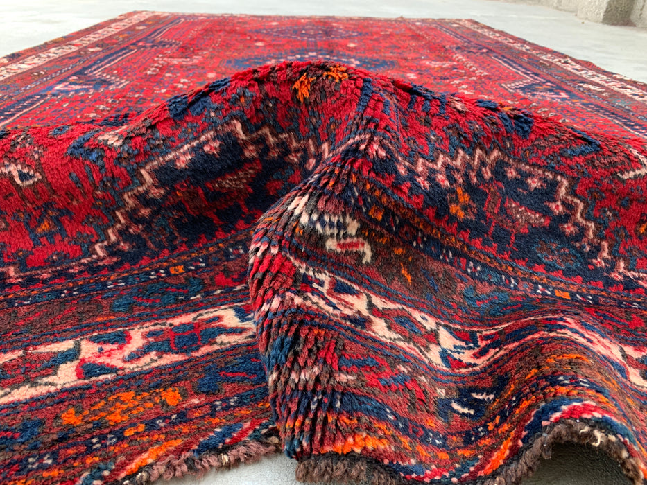 Handmade Persian Wool Area Rug 7x10 - Red, Navy & Ivory Traditional Medallion Persian Style Rug - Exact Size 10'2" x 6'2" - KBHM-1143