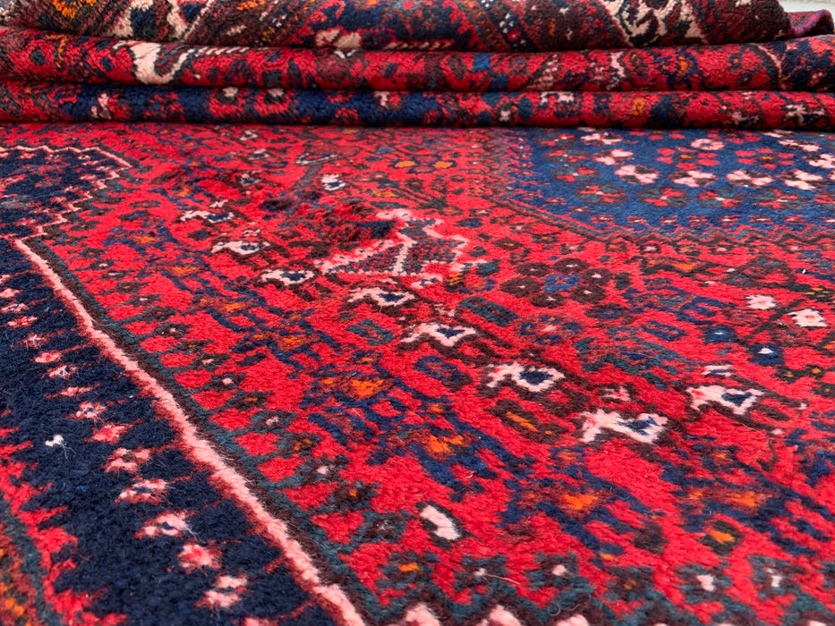 Handmade Persian Wool Area Rug 7x10 - Red, Navy & Ivory Traditional Medallion Persian Style Rug - Exact Size 10'2" x 6'2" - KBHM-1143