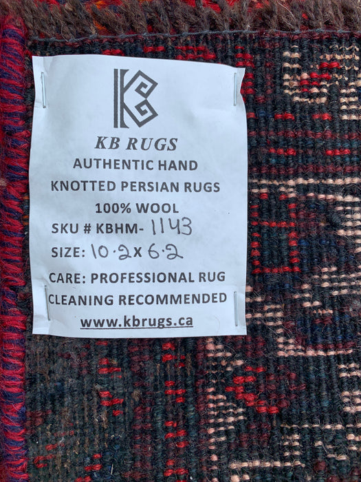 Handmade Persian Wool Area Rug 7x10 - Red, Navy & Ivory Traditional Medallion Persian Style Rug - Exact Size 10'2" x 6'2" - KBHM-1143