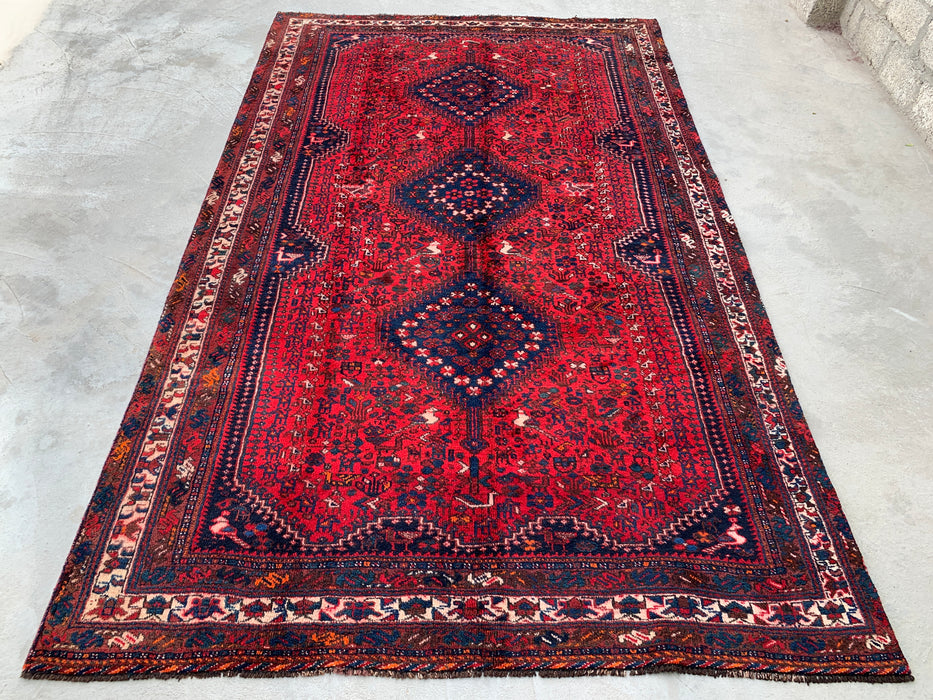 Handmade Persian Wool Area Rug 7x10 - Red, Navy & Ivory Traditional Medallion Persian Style Rug - Exact Size 10'2" x 6'2" - KBHM-1143