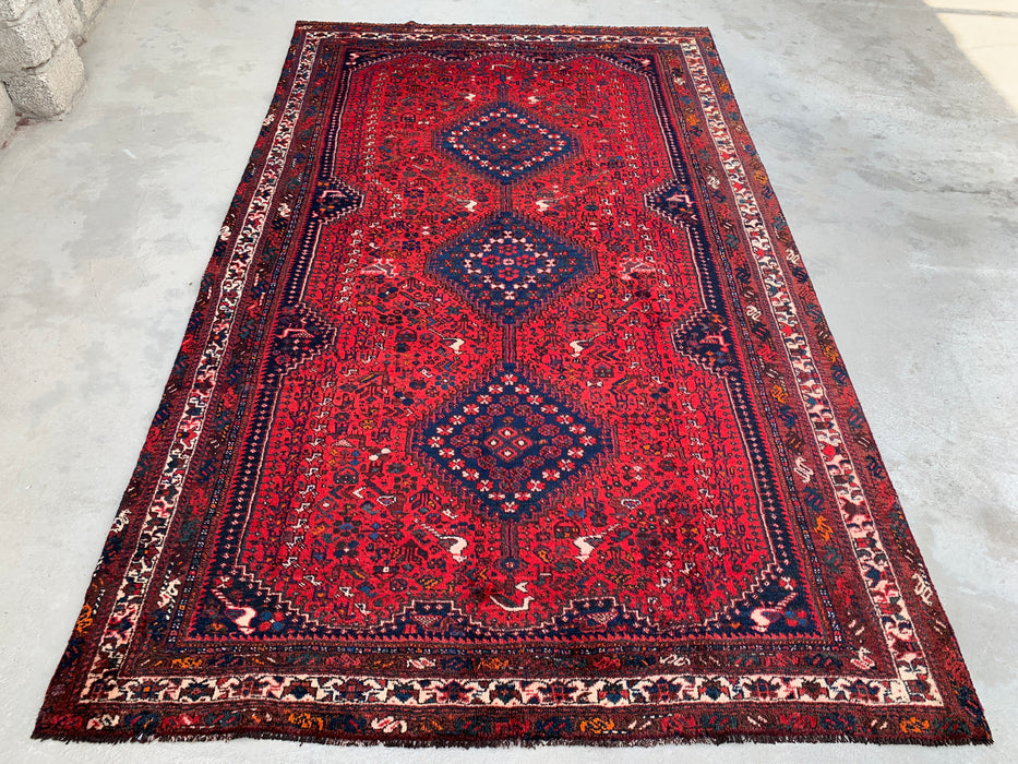 Handmade Persian Wool Area Rug 7x10 - Red, Navy & Ivory Traditional Medallion Persian Style Rug - Exact Size 10'2" x 6'2" - KBHM-1143