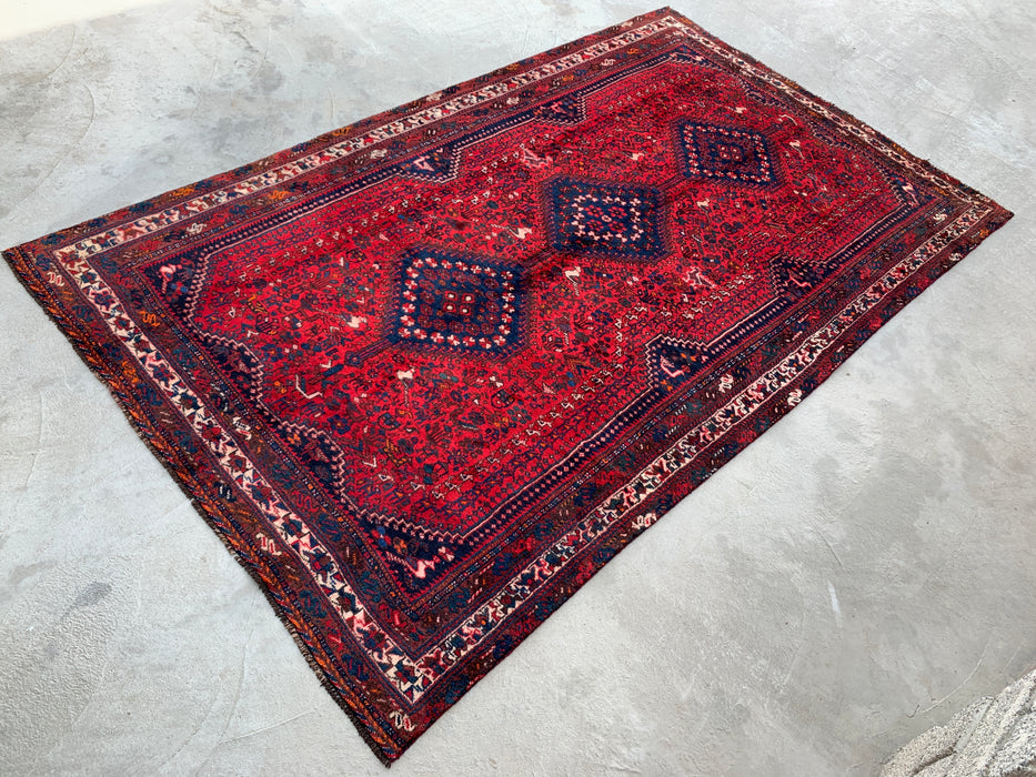 Handmade Persian Wool Area Rug 7x10 - Red, Navy & Ivory Traditional Medallion Persian Style Rug - Exact Size 10'2" x 6'2" - KBHM-1143