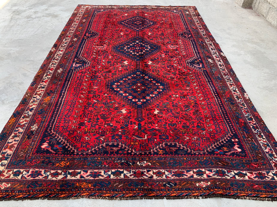 Handmade Persian Wool Area Rug 7x10 - Red, Navy & Ivory Traditional Medallion Persian Style Rug - Exact Size 10'2" x 6'2" - KBHM-1143