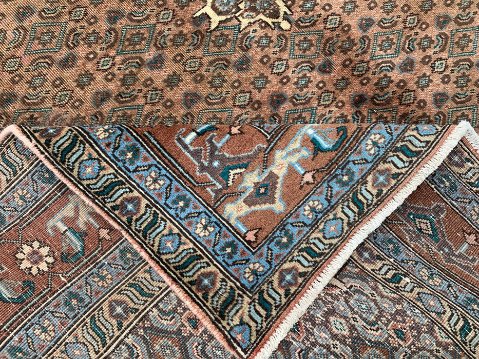 Handmade Persian Wool Area Rug 7x10 - Taupe, Blue & Brown Traditional Medallion Persian Style Rug - Exact Size 9'2" x 6'6" - KBHM-1144