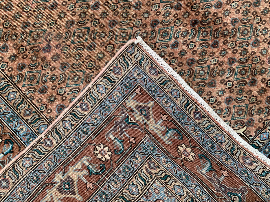 Handmade Persian Wool Area Rug 7x10 - Taupe, Blue & Brown Traditional Medallion Persian Style Rug - Exact Size 9'2" x 6'6" - KBHM-1144