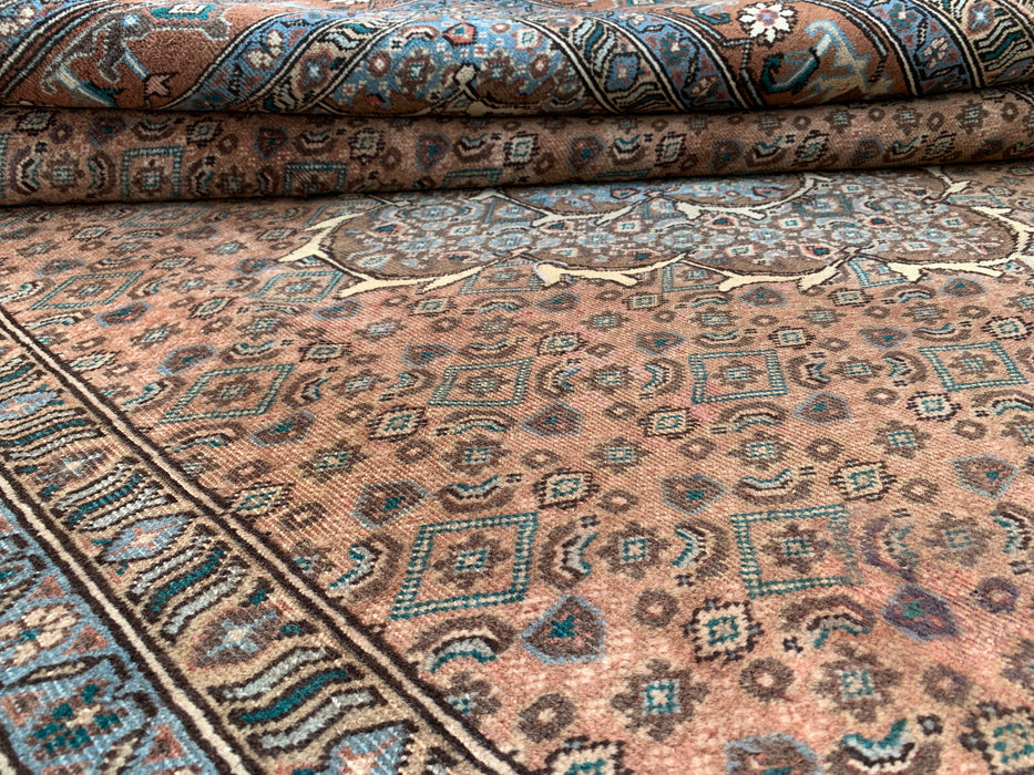 Handmade Persian Wool Area Rug 7x10 - Taupe, Blue & Brown Traditional Medallion Persian Style Rug - Exact Size 9'2" x 6'6" - KBHM-1144