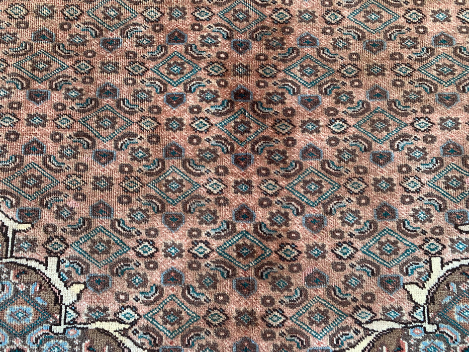 Handmade Persian Wool Area Rug 7x10 - Taupe, Blue & Brown Traditional Medallion Persian Style Rug - Exact Size 9'2" x 6'6" - KBHM-1144