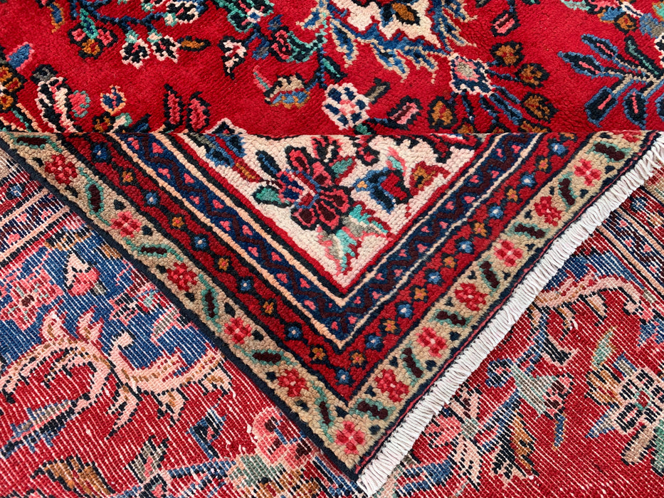Handmade Persian Wool Area Rug 7x10 - Red, Blue & Ivory Traditional Floral Persian Style Rug - Exact Size 10'2" x 7'0" - KBHM-1149