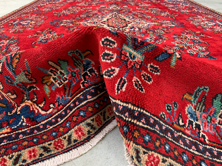Handmade Persian Wool Area Rug 7x10 - Red, Blue & Ivory Traditional Floral Persian Style Rug - Exact Size 10'2" x 7'0" - KBHM-1149