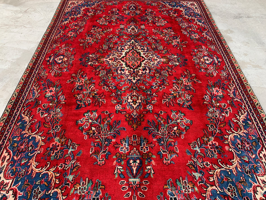 Handmade Persian Wool Area Rug 7x10 - Red, Blue & Ivory Traditional Floral Persian Style Rug - Exact Size 10'2" x 7'0" - KBHM-1149