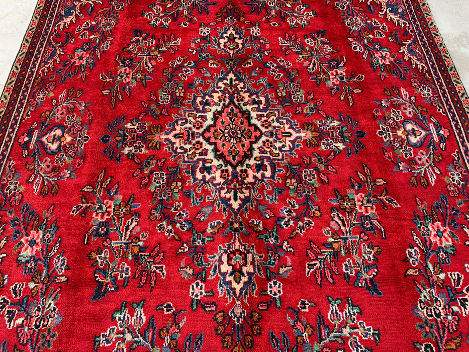Handmade Persian Wool Area Rug 7x10 - Red, Blue & Ivory Traditional Floral Persian Style Rug - Exact Size 10'2" x 7'0" - KBHM-1149