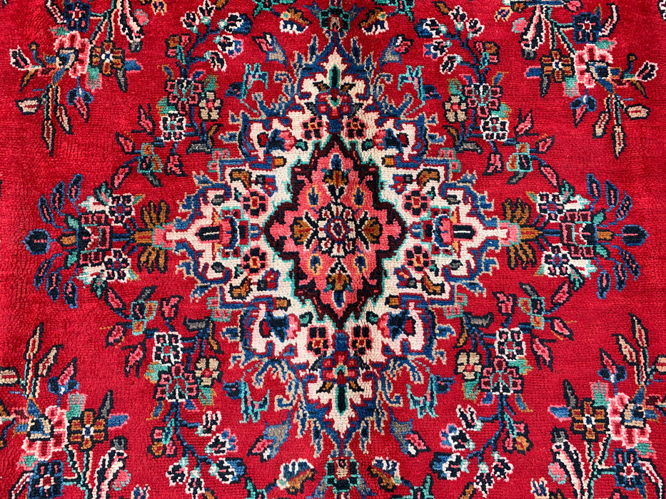 Handmade Persian Wool Area Rug 7x10 - Red, Blue & Ivory Traditional Floral Persian Style Rug - Exact Size 10'2" x 7'0" - KBHM-1149
