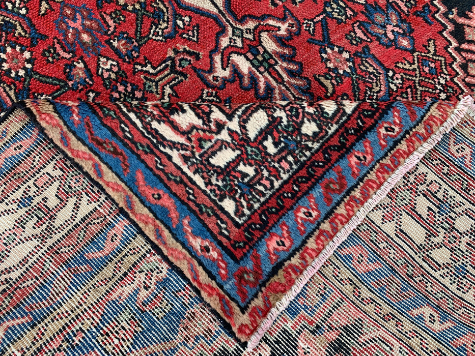 Handmade Persian Wool Area Rug 7x10 - Red, Blue, Ivory & Blush Traditional Medallion Persian Style Rug - Exact Size 10'4" x 6'9" - KBHM-1150