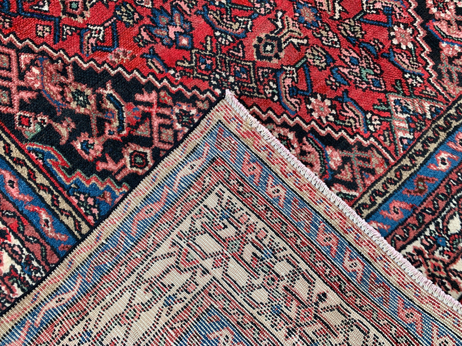 Handmade Persian Wool Area Rug 7x10 - Red, Blue, Ivory & Blush Traditional Medallion Persian Style Rug - Exact Size 10'4" x 6'9" - KBHM-1150