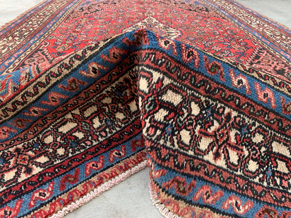 Handmade Persian Wool Area Rug 7x10 - Red, Blue, Ivory & Blush Traditional Medallion Persian Style Rug - Exact Size 10'4" x 6'9" - KBHM-1150