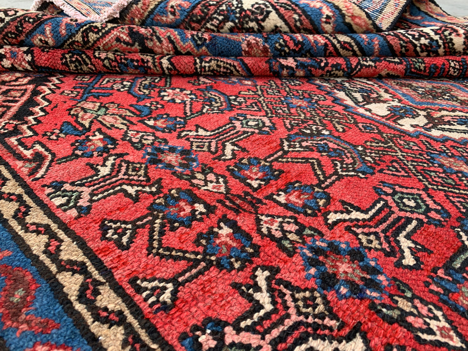 Handmade Persian Wool Area Rug 7x10 - Red, Blue, Ivory & Blush Traditional Medallion Persian Style Rug - Exact Size 10'4" x 6'9" - KBHM-1150