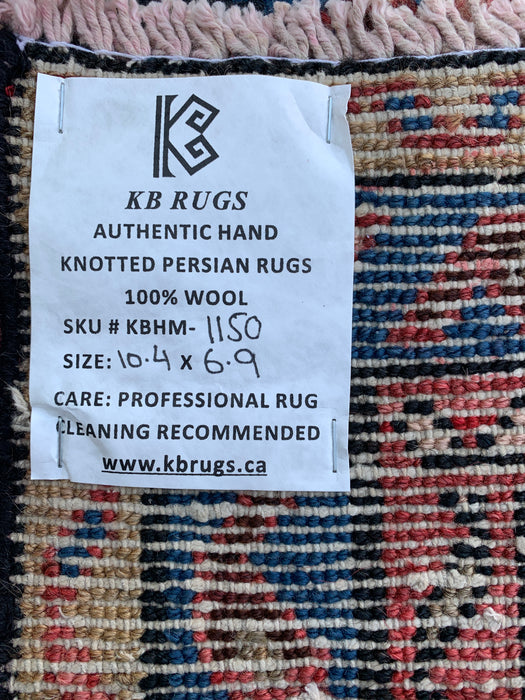 Handmade Persian Wool Area Rug 7x10 - Red, Blue, Ivory & Blush Traditional Medallion Persian Style Rug - Exact Size 10'4" x 6'9" - KBHM-1150