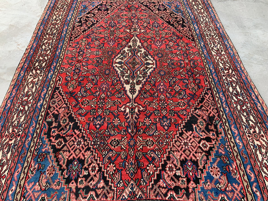 Handmade Persian Wool Area Rug 7x10 - Red, Blue, Ivory & Blush Traditional Medallion Persian Style Rug - Exact Size 10'4" x 6'9" - KBHM-1150