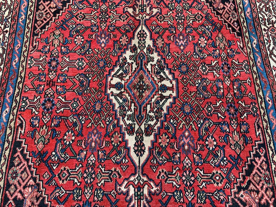 Handmade Persian Wool Area Rug 7x10 - Red, Blue, Ivory & Blush Traditional Medallion Persian Style Rug - Exact Size 10'4" x 6'9" - KBHM-1150