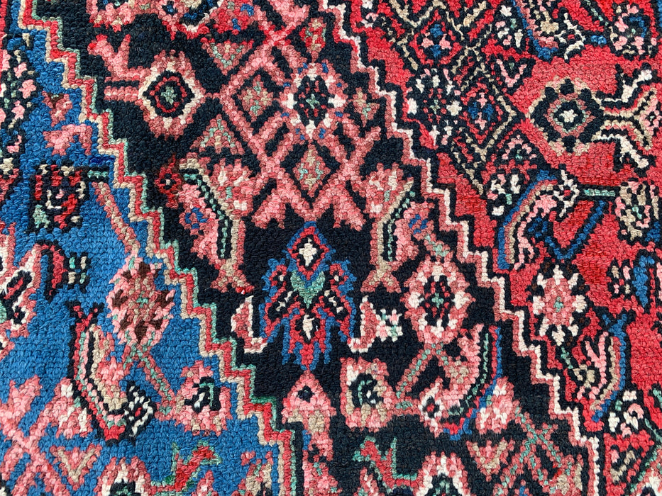Handmade Persian Wool Area Rug 7x10 - Red, Blue, Ivory & Blush Traditional Medallion Persian Style Rug - Exact Size 10'4" x 6'9" - KBHM-1150