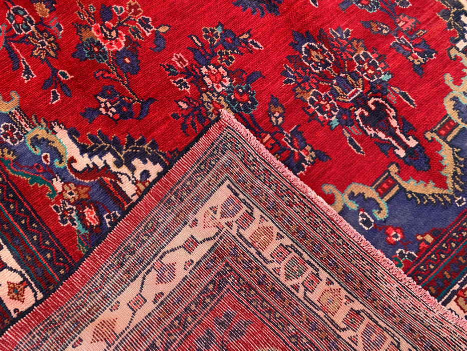 Handmade Persian Wool Area Rug 7x10 - Red & Navy Floral Medallion Persian Style Rug - Exact Size 9'10" x 6'10" - KBHM-1152