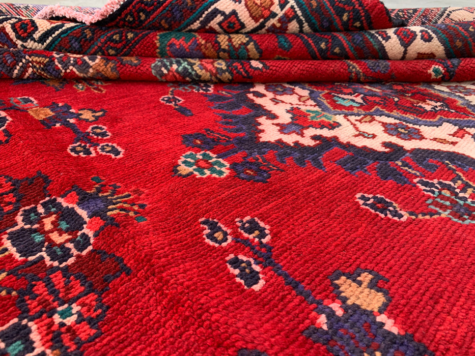 Handmade Persian Wool Area Rug 7x10 - Red & Navy Floral Medallion Persian Style Rug - Exact Size 9'10" x 6'10" - KBHM-1152