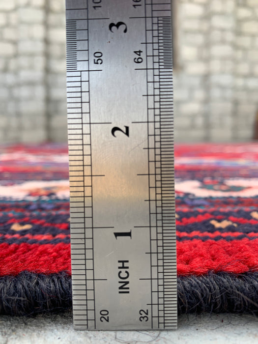 Handmade Persian Wool Area Rug 7x10 - Red & Navy Floral Medallion Persian Style Rug - Exact Size 9'10" x 6'10" - KBHM-1152