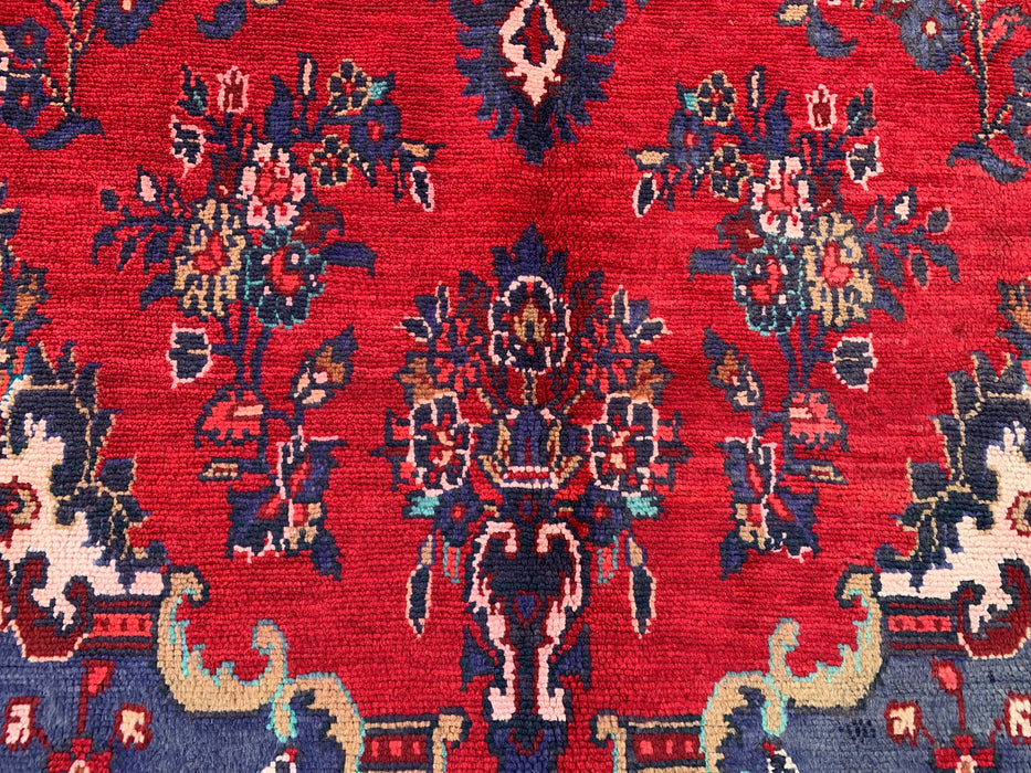 Handmade Persian Wool Area Rug 7x10 - Red & Navy Floral Medallion Persian Style Rug - Exact Size 9'10" x 6'10" - KBHM-1152