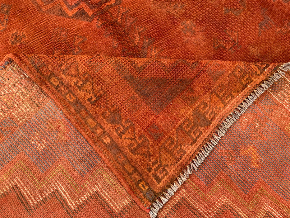 Vintage Hand-Knotted Persian Wool Rug 7'9" x 4'11" – Overdyed Rust Orange Area Rug – KBHM-1164