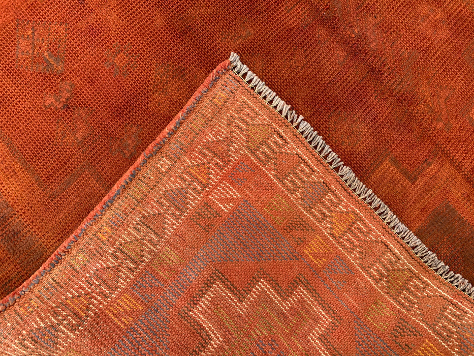 Vintage Hand-Knotted Persian Wool Rug 7'9" x 4'11" – Overdyed Rust Orange Area Rug – KBHM-1164