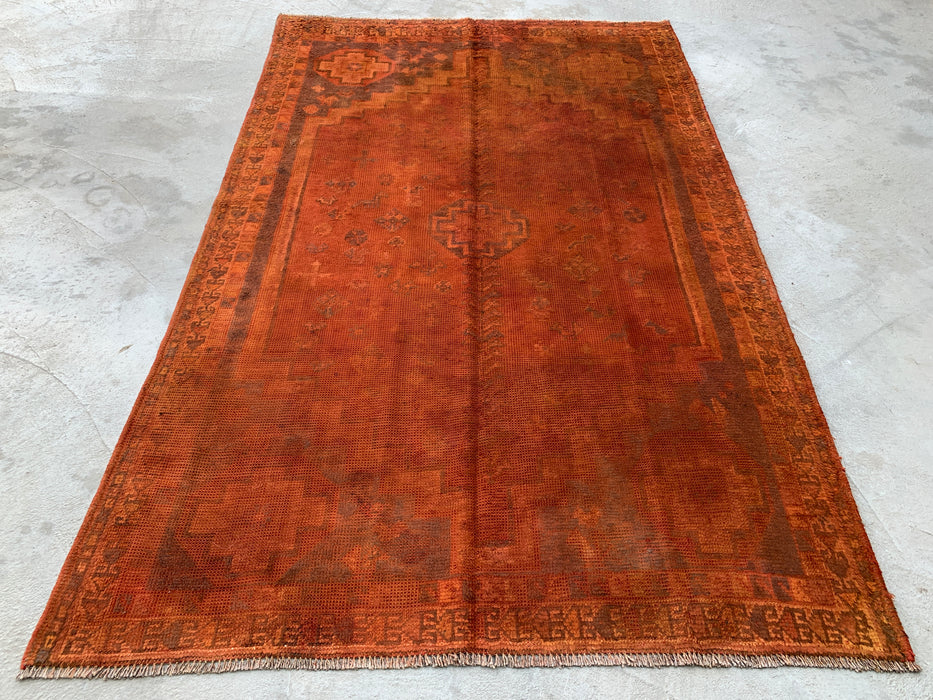 Vintage Hand-Knotted Persian Wool Rug 7'9" x 4'11" – Overdyed Rust Orange Area Rug – KBHM-1164
