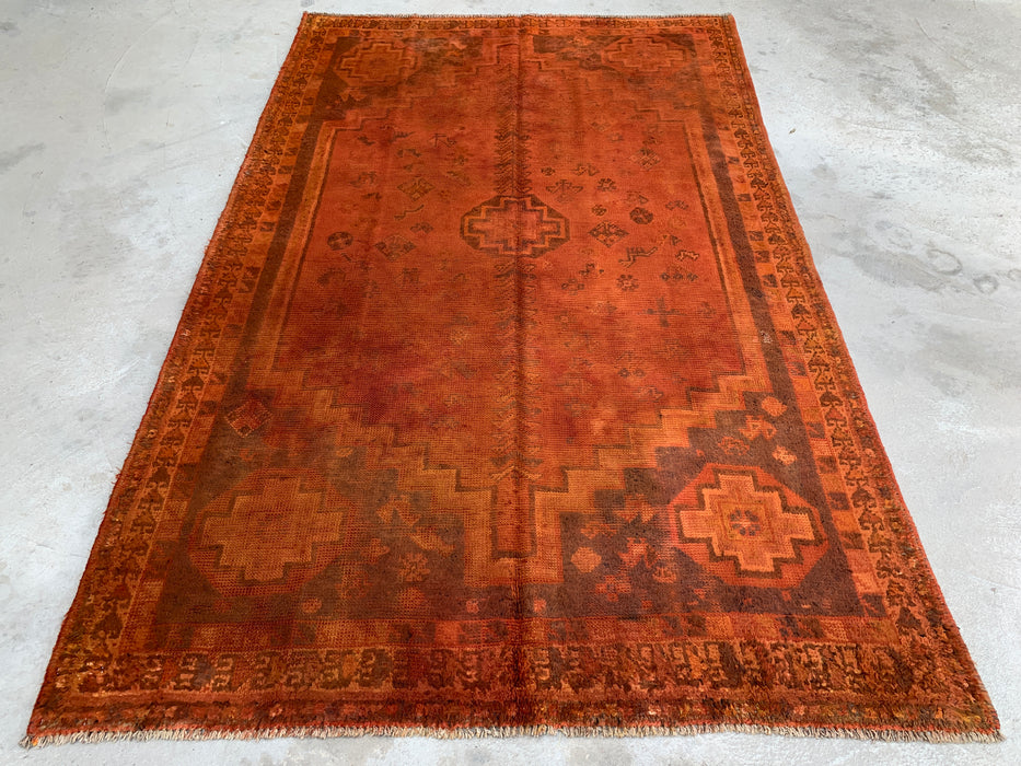 Vintage Hand-Knotted Persian Wool Rug 7'9" x 4'11" – Overdyed Rust Orange Area Rug – KBHM-1164