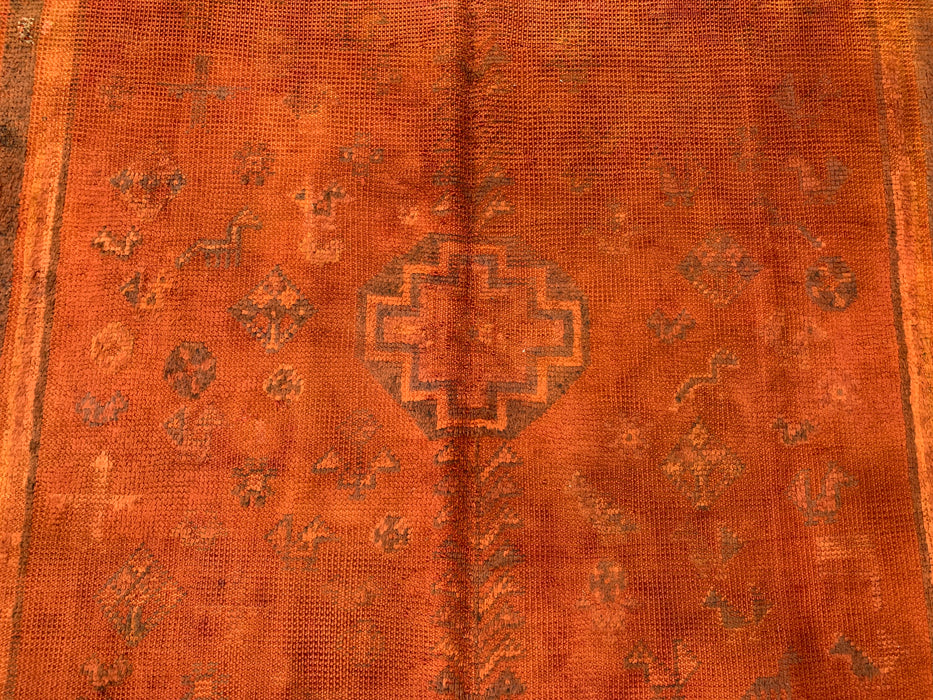 Vintage Hand-Knotted Persian Wool Rug 7'9" x 4'11" – Overdyed Rust Orange Area Rug – KBHM-1164